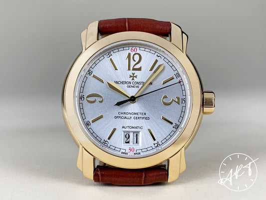 Vacheron Constantin Malte Big Date Silver Dial 18K Gold Auto Watch 42015 w/ Box