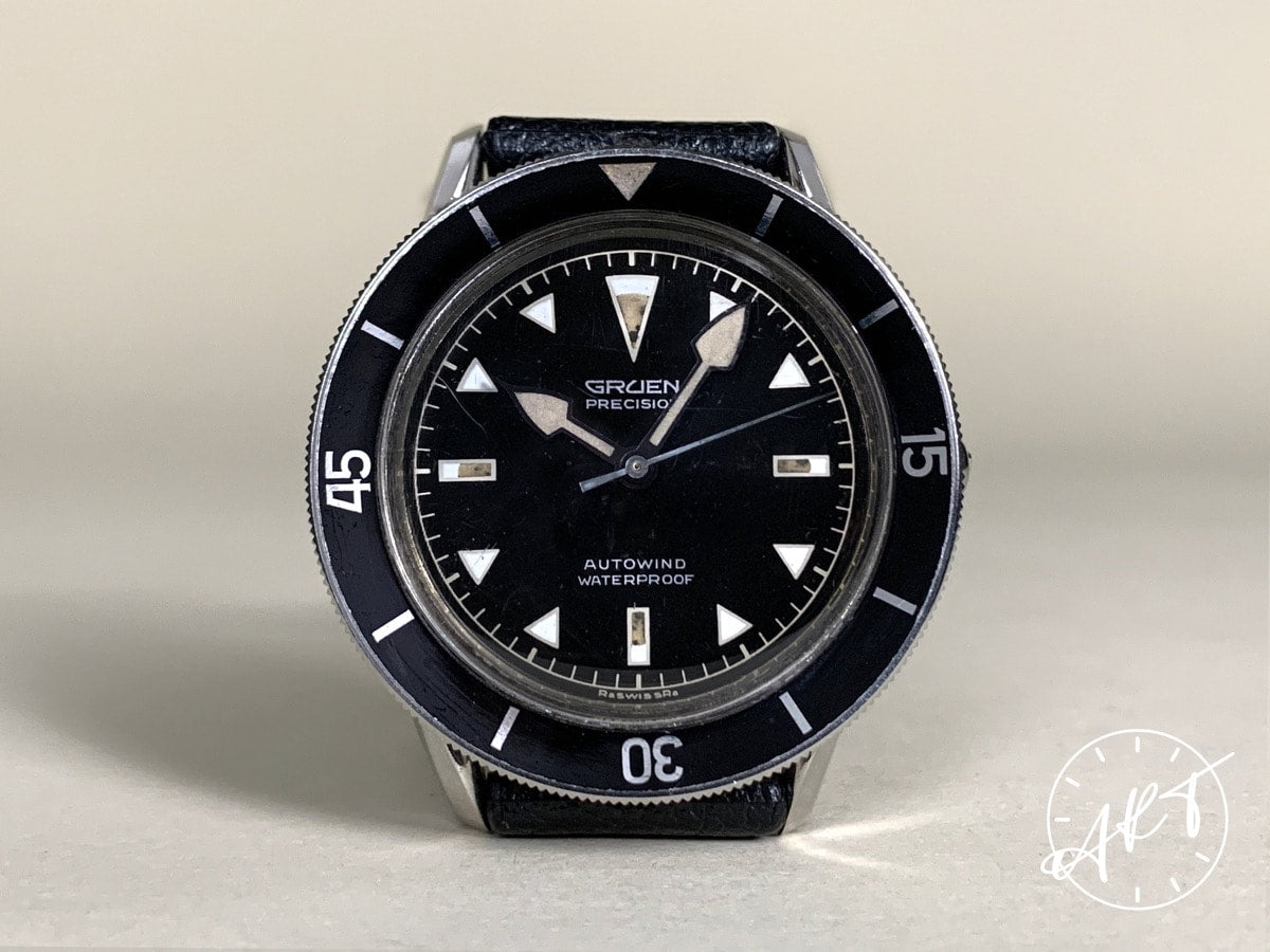 1960s Gruen Ocean Chief Black Dial Stainless Steel Automatic Diver Watch