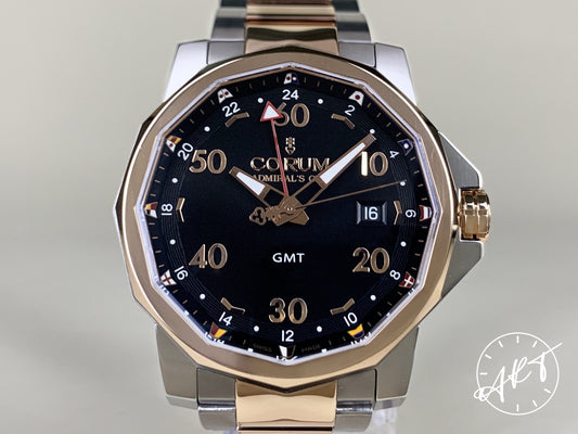 Corum Admiral's Cup Cal CO 383 GMT RG Bezel Black Dial Two-Tone 18K RG & SS Watch BP