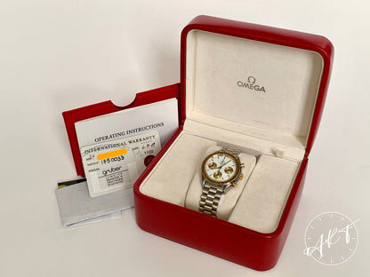 NOS Omega Speedmaster White Dial 18K Gold & SS Watch 175.00.33 BP + Receipt