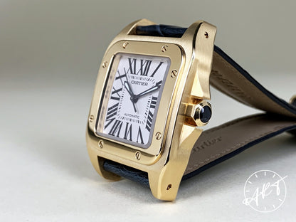 Cartier Santos 100 White Dial 18K Rose Gold Automatic Watch 2880 w/ Box