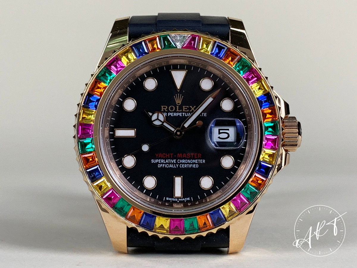 Rolex Yacht-Master Black Dial “Tutti Frutti” 18K RG Auto Watch 116655 w/ B&P