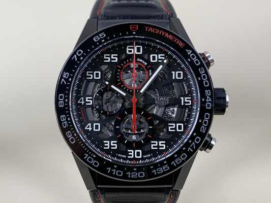 Tag Heuer Carrera Chrono Dial Black PVD-Coated SS Auto Watch CAR2A1H w/ Paper