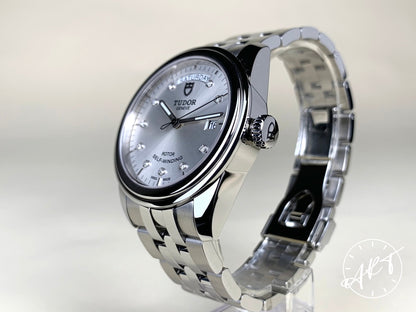 NEW Tudor Glamour Day-Date Silver Diamond Dial SS Auto Watch 56000-0006 w/ B&P