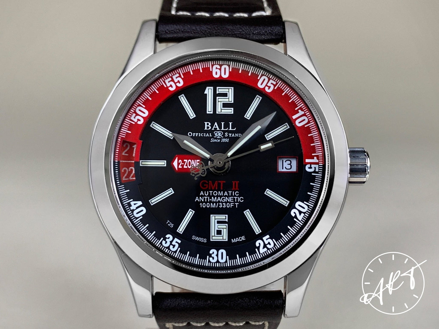 BALL Engineer Master II GMT Black & Red Dial Stainless Steel Auto Watch GM1032C