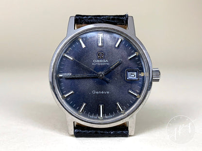 Vintage Omega Geneve Cal 565 Blue Tropical Dial SS Auto Watch 166.07