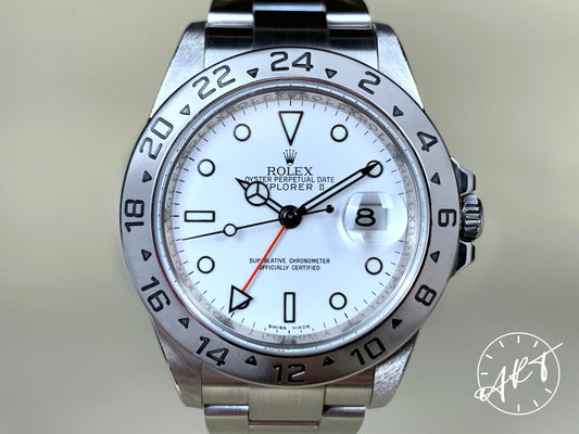 Rolex Explorer II V Serial Cal 3186 White Dial SS Auto Field Watch 16570 w/ B&P