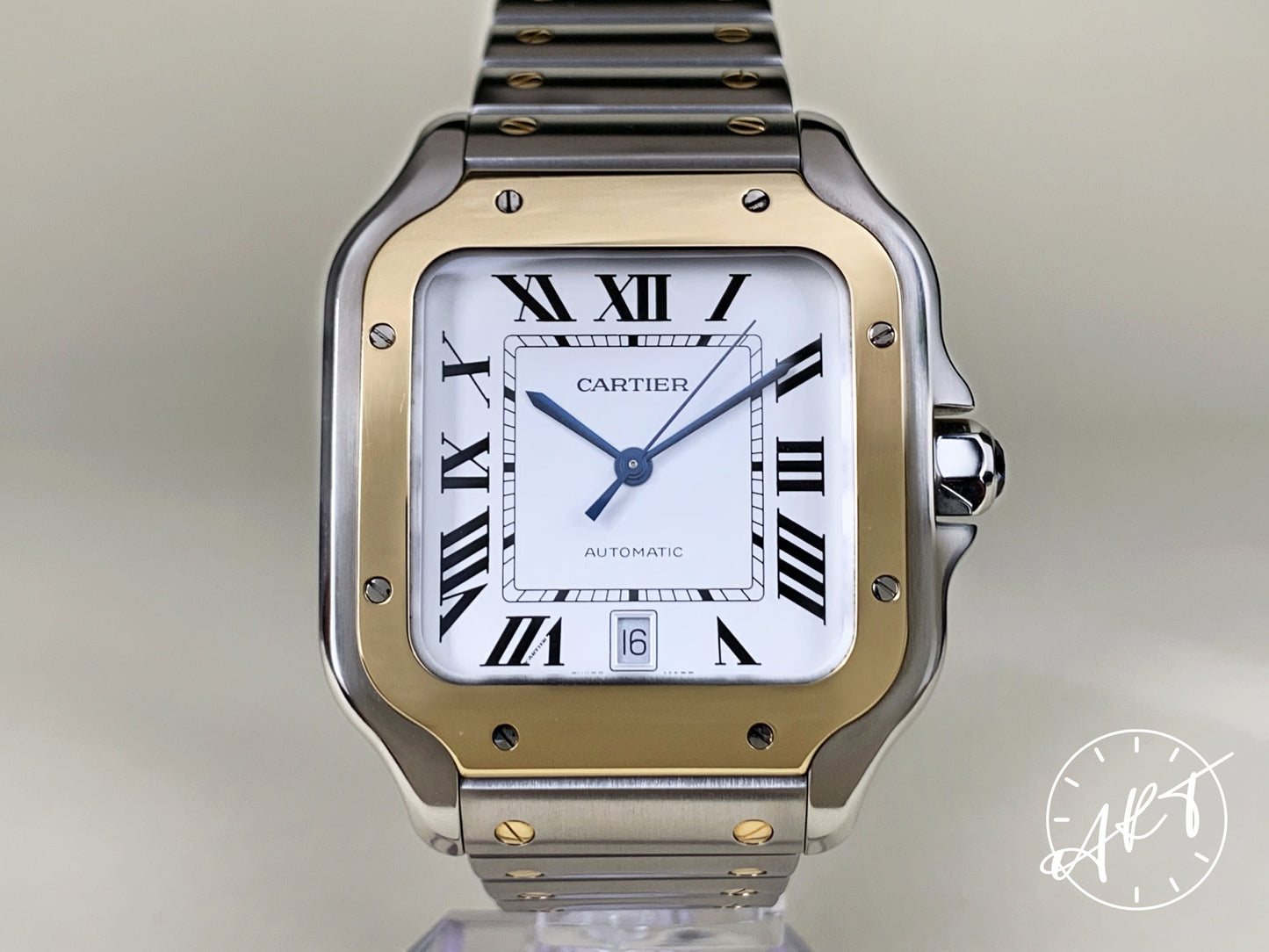 Cartier Santos de Cartier Gold Bezel Silver Dial 18K Gold & SS Watch W2SA0006 BP