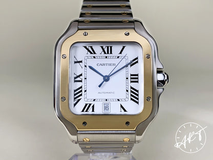 Cartier Santos de Cartier Gold Bezel Silver Dial 18K Gold & SS Watch W2SA0006 BP