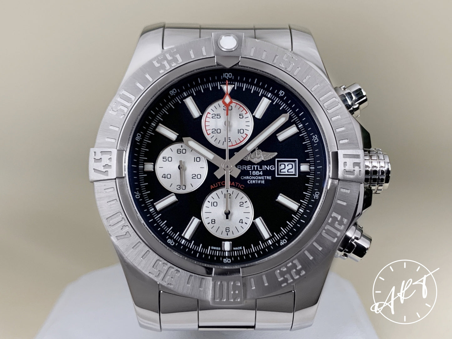 Breitling Super Avenger II Chrono Black & Silver Dial “Volcano Black” SS Watch A13371 BP