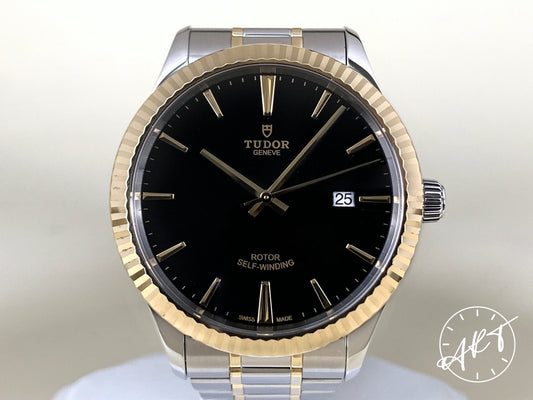 Tudor Classic Gold Bezel Black Dial Two-Tone 18K Gold & SS Auto Watch 12713