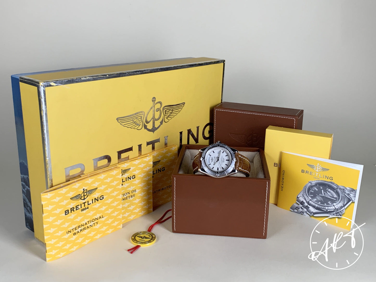 Breitling Headwind Day-Date Silver Dial 18K WG Auto Pilot Watch J45355 w/ B&P