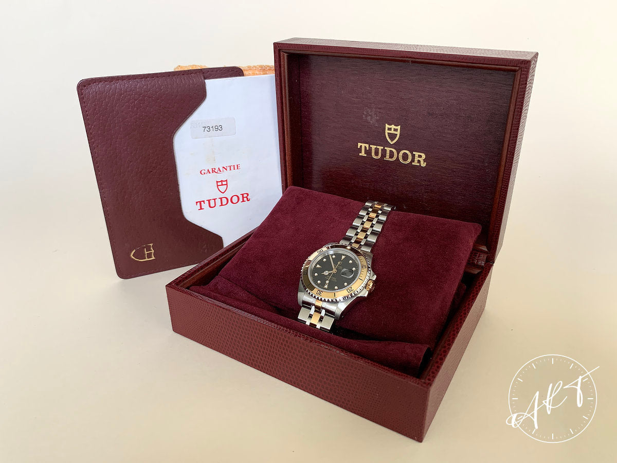 1998 Tudor Prince Date Mini-Sub Black Dial Gold & SS Diver Watch 73193 BP