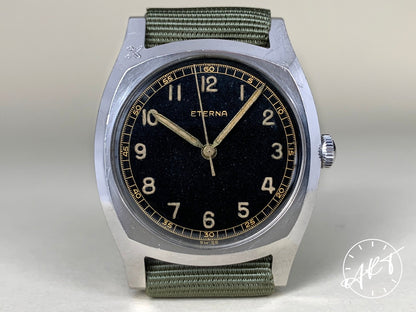 Vintage 1940s Eterna Majatek Czech Air Force Black Gilt Dial SS Military Watch