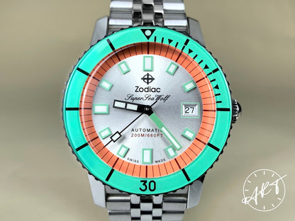 NEW Zodiac Sea Wolf 53 Compression Silver Dial “Watermelon” SS Watch ZO9269 BP