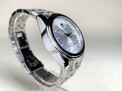 NEW Tudor Glamour Day-Date Silver Diamond Dial SS Auto Watch 56000-0006 w/ B&P