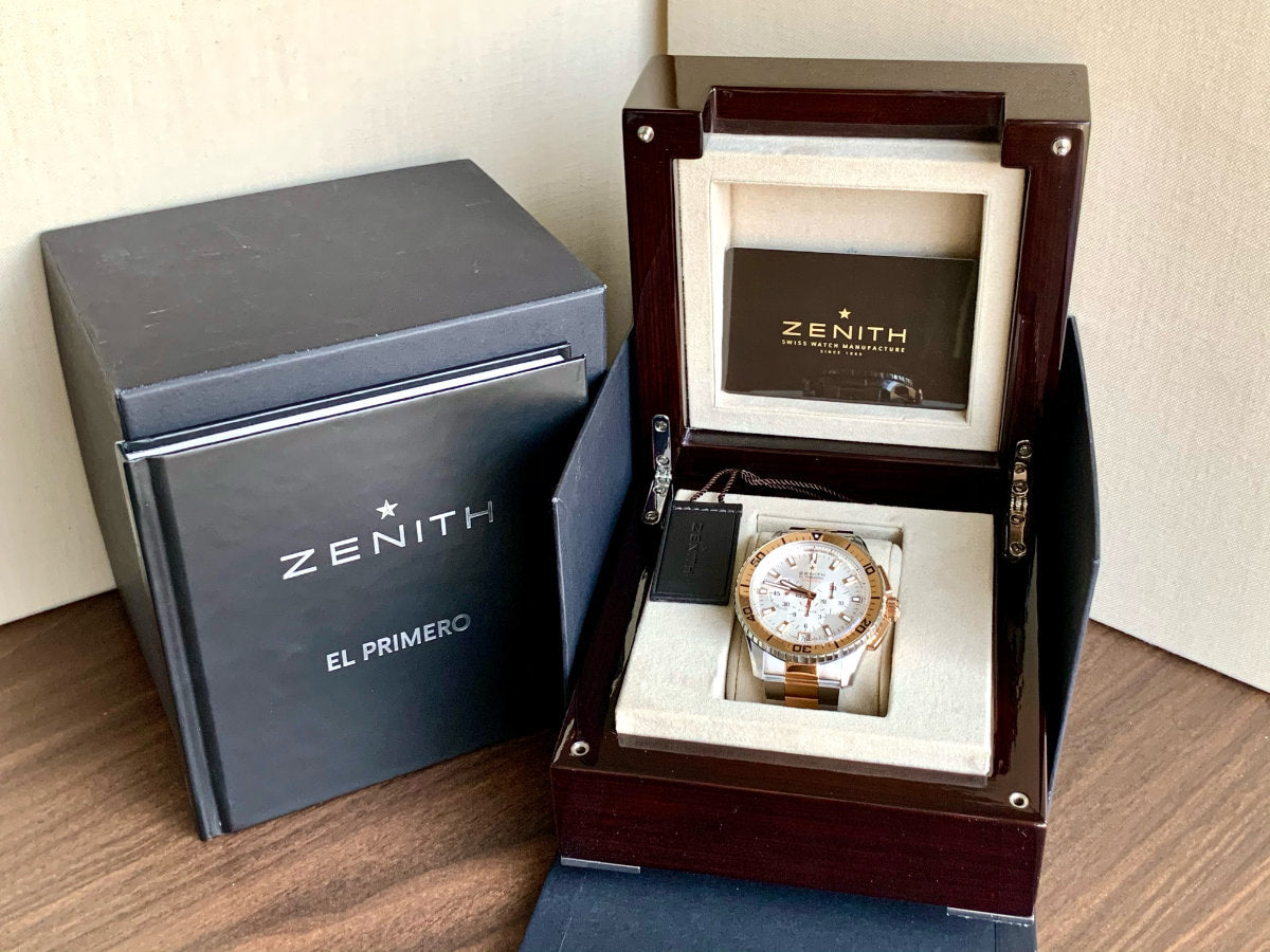 Zenith El Primero Stratos Flyback Chrono Silver Dial 18K RG & SS Auto Watch BP