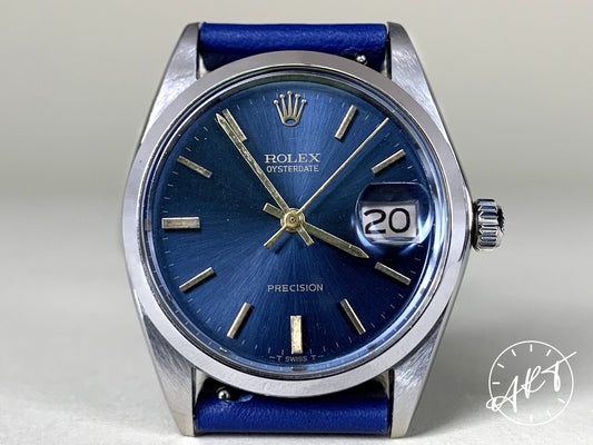 Vintage 1978 Rolex OysterDate Precision Blue Dial SS Manual Watch 6694