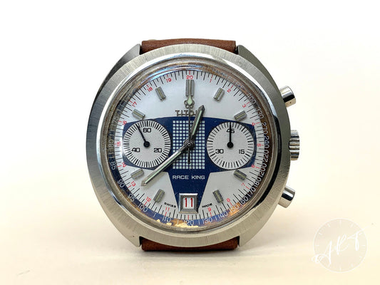 Vintage 1970s Titoni Race King Val 7734 Chrono Blue & Silver Racing Dial Watch