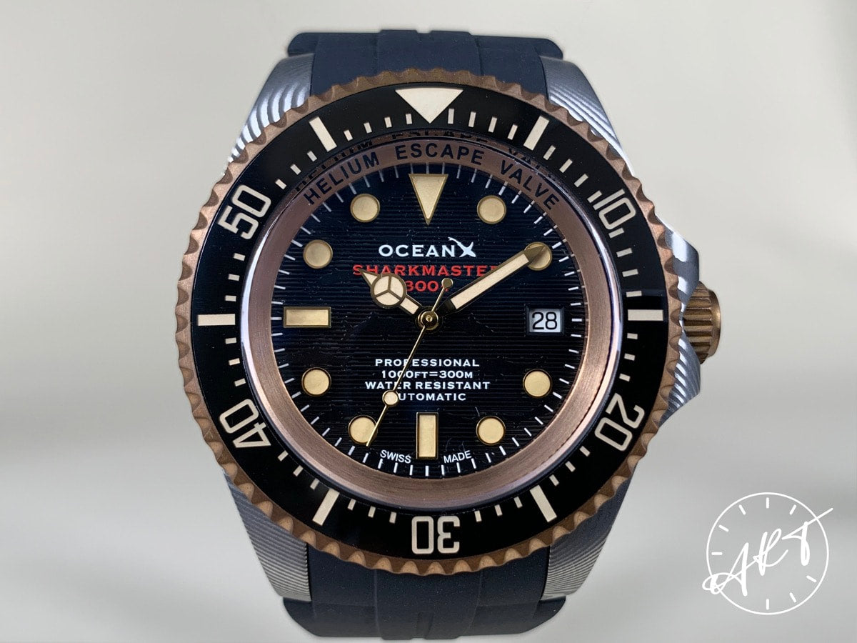 NEW OceanX Sharkmaster 300+ Black Dial Damascus Steel Swiss Made SE Watch BP