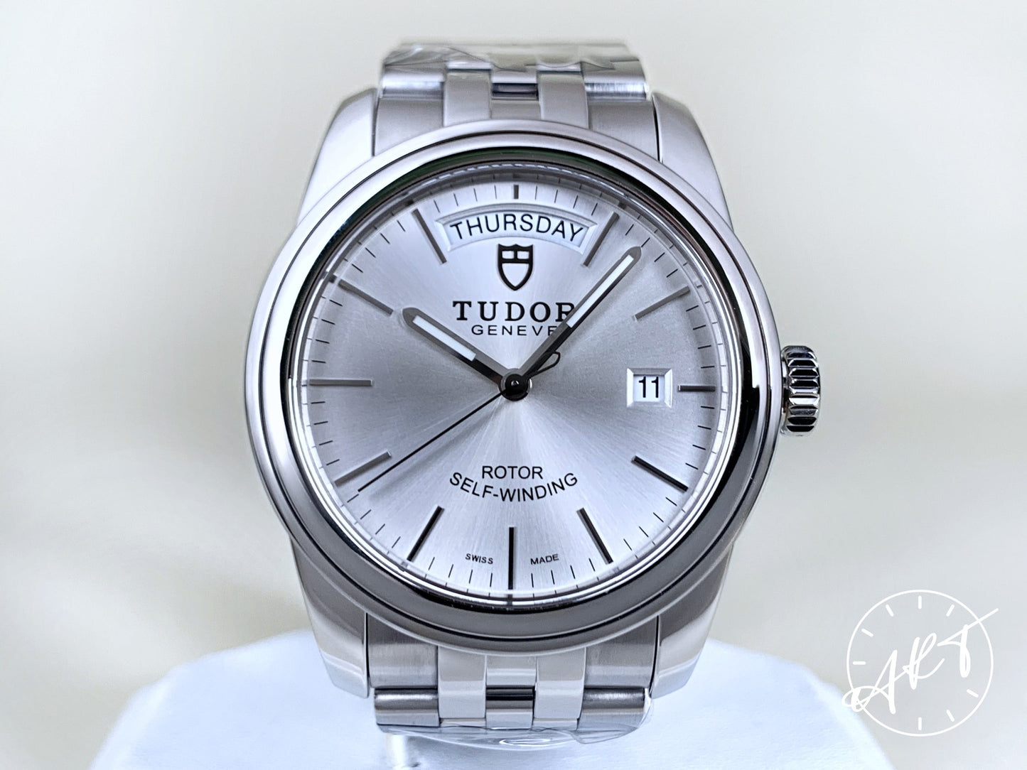 Tudor Glamour Day-Date Silver Dial Stainless Steel Automatic Watch 56000 w/ Box