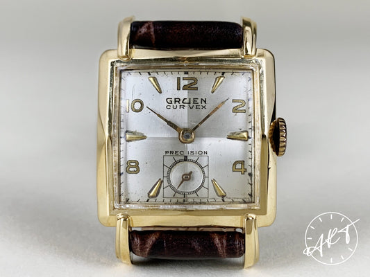 Vintage 1940s Gruen Curvex Silver Dial 10K Gold Filled Manual Wind Watch