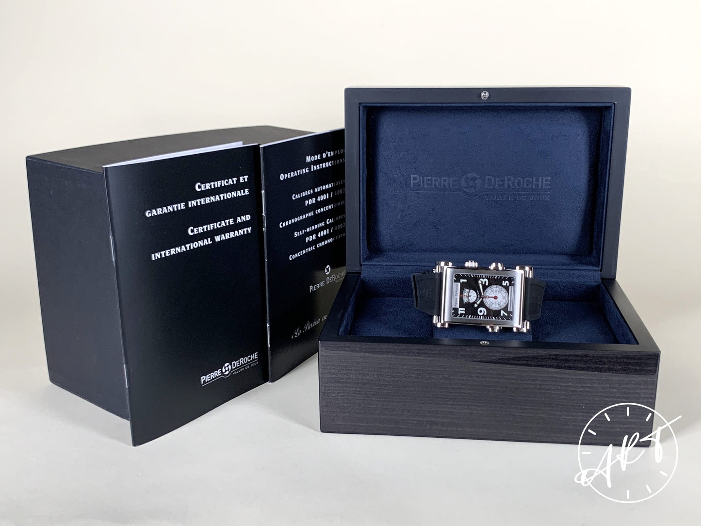 NEW Pierre DeRoche Splitrock Chronograph Black Dial SS Manual Watch w/ B&P