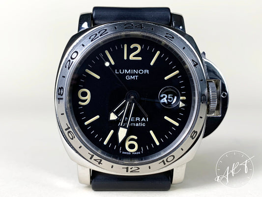 1998 Panerai PAM 23 Luminor GMT Black Dial SS Auto Diver Watch PAM00023 w/ B&P