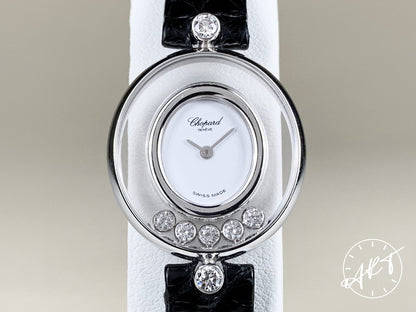 Chopard Happy Diamonds White Dial 18K WG Oval Quartz 5 Diamonds Ladies Watch