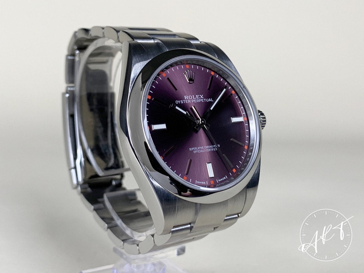 Rolex Oyster Perpetual 39 Purple Dial “Red Grape” SS Watch 114300 BP *Discontinued*