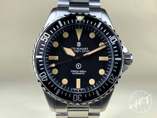 NEW Steinhart Ocean One Vintage Military 39 Black Dial SS Auto SE Diver Watch BP