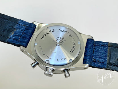 Panerai Pre Vendom Mare Nostrum Chrono Blue Dial SS Manual Watch 5218-301A w/ BP