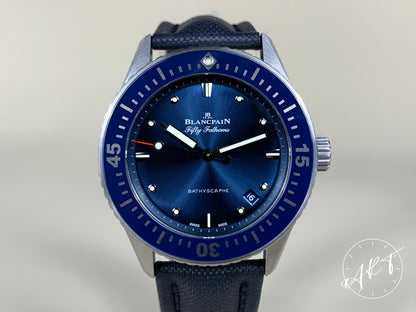 Blancpain Fifty Fathoms Bathyscaphe Blue Dial SS Auto Diver Watch 5100B w/ B&P