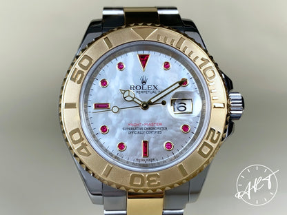 Rolex Yacht-Master MOP Mother of Pearl & Ruby Dial 18K Gold & SS Watch 16623 BP