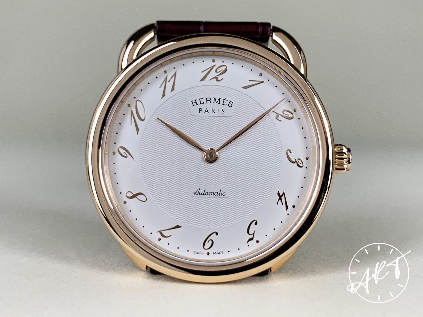 Hermès Arceau Silver Dial 18K Rose Gold Automatic Watch AR8.67a w/ Box