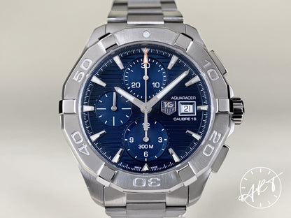 Tag Heuer Aquaracer Cal 16 Chrono Blue Dial SS Auto Diver Watch CAY2112 w/ B&P