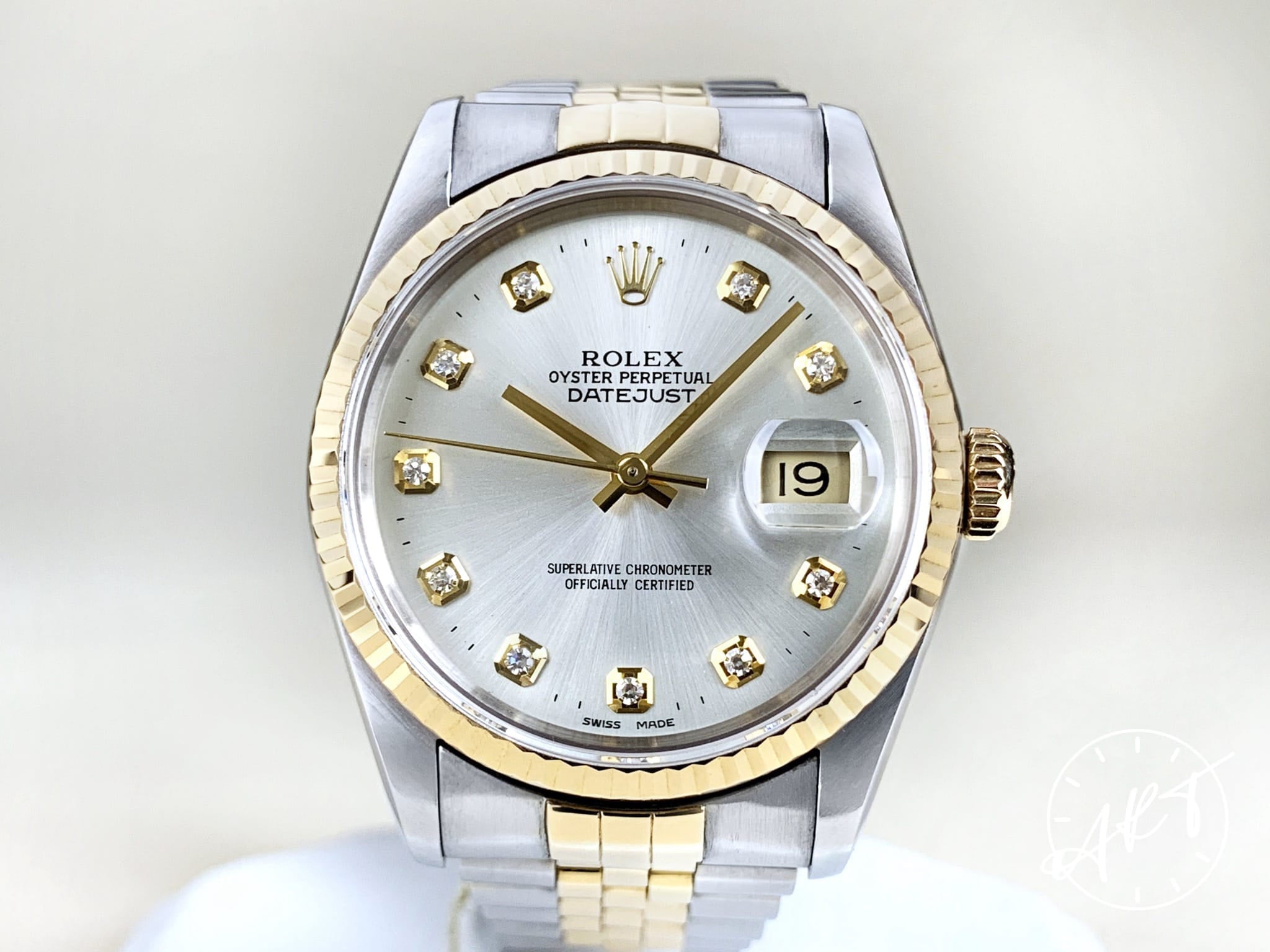 1991 Rolex Oyster Perpetual DateJust Silver Diamond Dial 18K Gold SS ART Watches