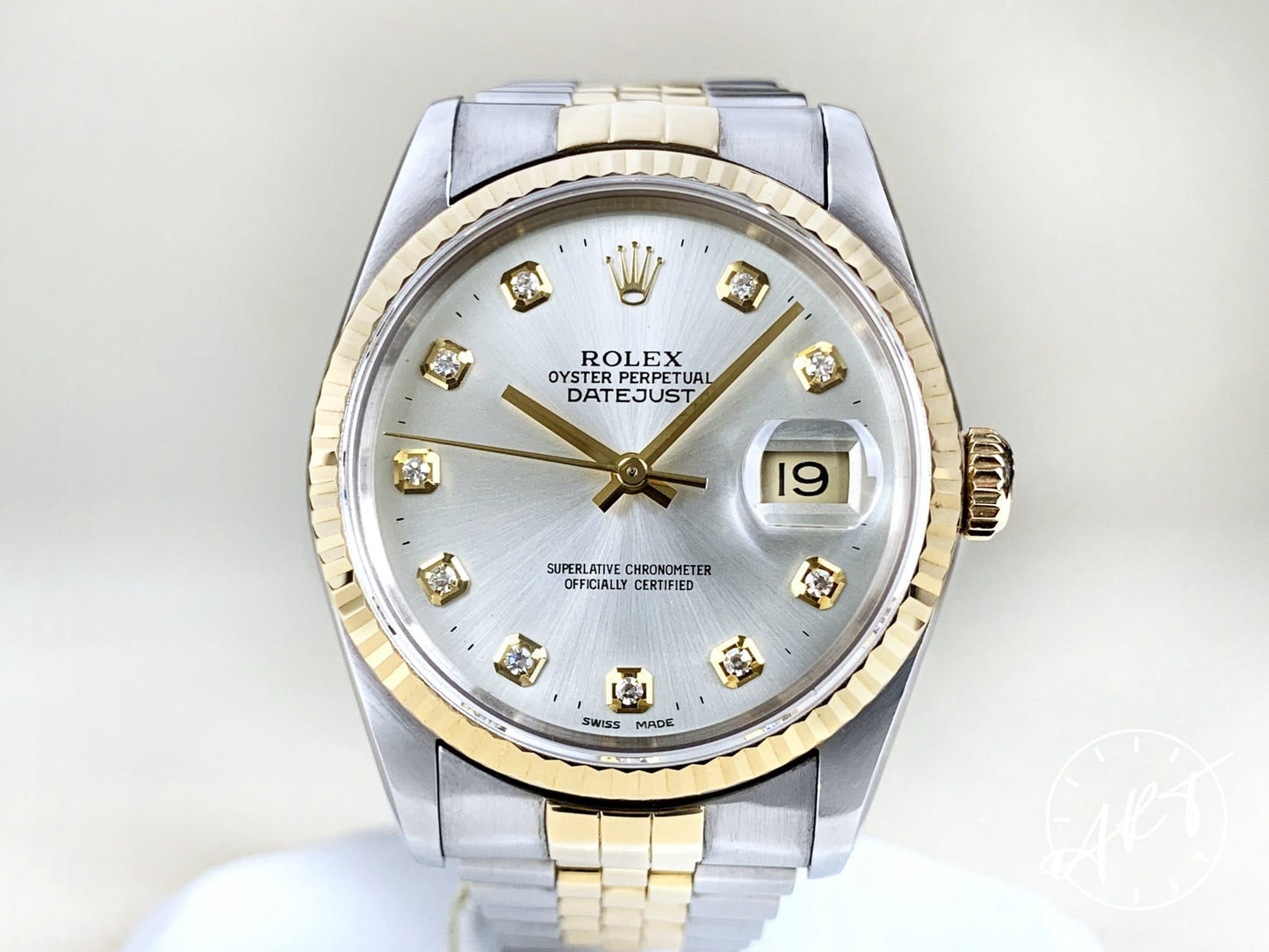 1991 Rolex Oyster Perpetual DateJust Silver Diamond Dial 18K Gold & SS Watch 16233 w/Box