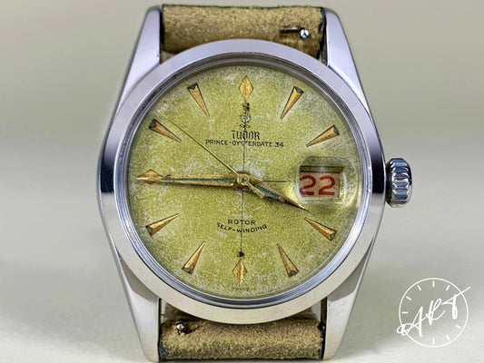 Vintage 1950s Tudor Prince OysterDate Green Dial GREEN PATINA SS Auto Watch 7914