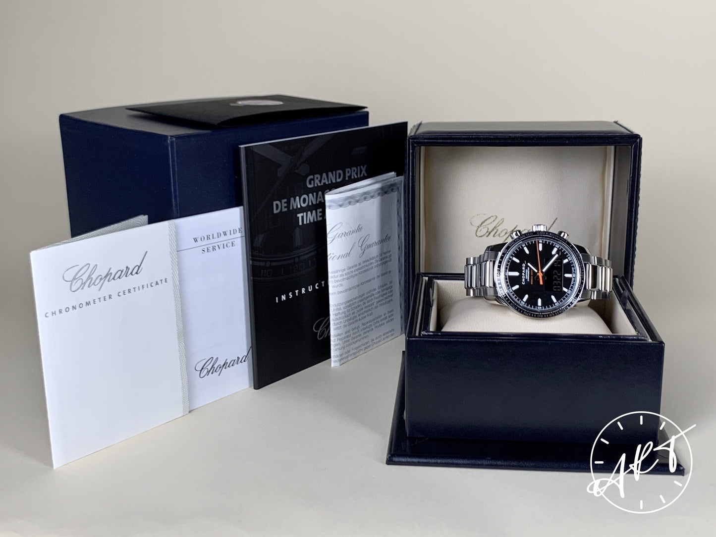 Chopard Grand Prix Chronograph Black Dial SS Quartz Watch 158518 w/ B&P