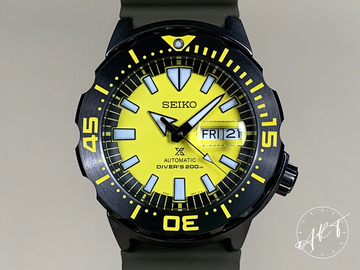 NEW Seiko Prospex Monster Yellow Dial Asia Special Ltd Watch SRPF35K1 BP