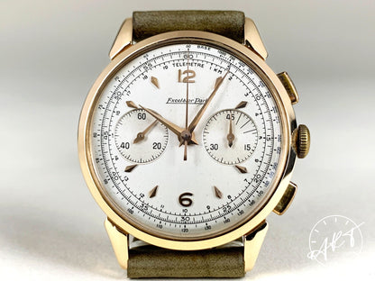 Vintage 1940s Excelsior Park Chronograph Silver Dial Gold 18K Gold Manual Watch