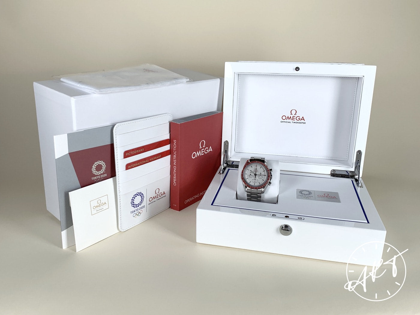 Omega Speedmaster Red Bezel Silver Dial 2020 Tokyo Olympic Rising Sun Ltd Watch BP