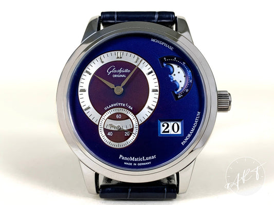 Glashütte Original PanoMaticLunar Blue Dial Stainless Steel Auto Watch w/ B&P