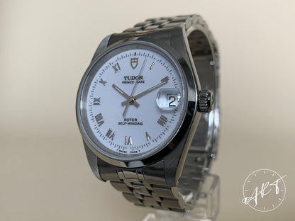 1990s Tudor Prince Date White Roman Dial Stainless Steel Auto Watch 72000 w/ B&P