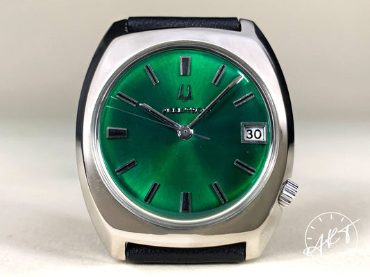 Vintage 1973 Accutron 218 Green Dial Stainless Steel Tuning Fork Watch w/ Box