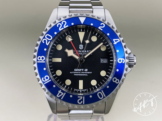 Steinhart O1V GMT-2 Blue Bezel Black Dial “Blueberry” Hong Kong Ltd Diver Watch BP