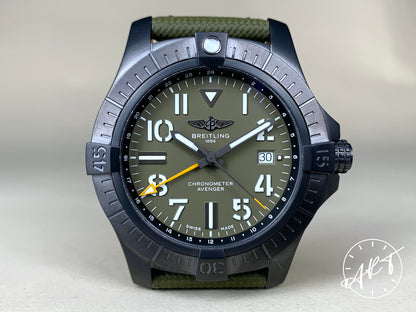 NEW Breitling Avenger Night Mission 45 GMT Military Green Dial Ltd Watch V32395 BP