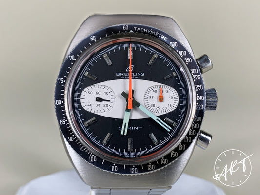 Vintage 1969 Breitling Sprint Chrono Black & White Surfboard Dial Pilot Watch 2214