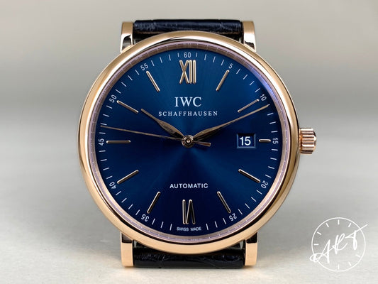 NEW IWC Portofino Blue Dial 18K Red Gold Automatic Watch IW356522 in FULL SET